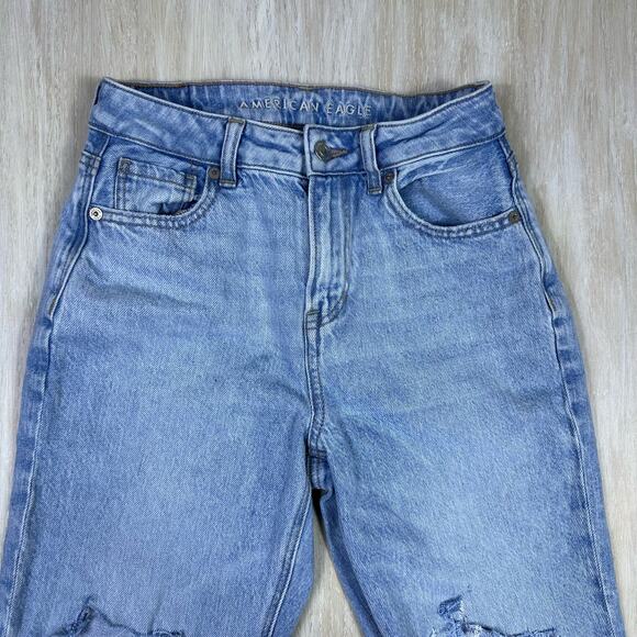 American Eagle Strigio Mom Jean Distressed Destroyed Ripped High Rise Jeans 0 - Picture 3 of 16